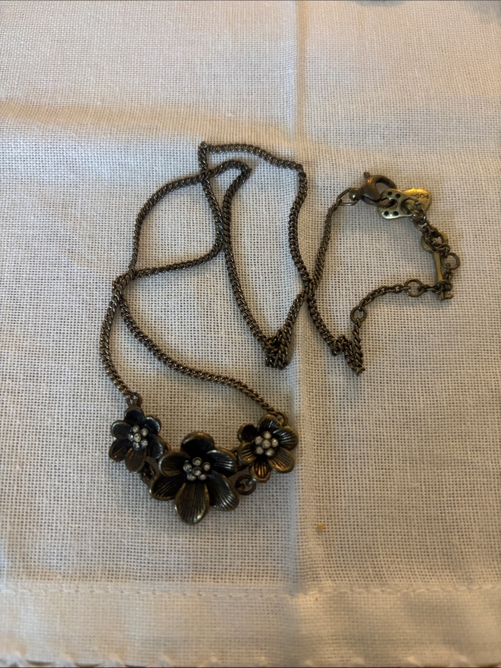 Fossil Floral Three-Flower Pendant Necklace - Antique Gold Tone